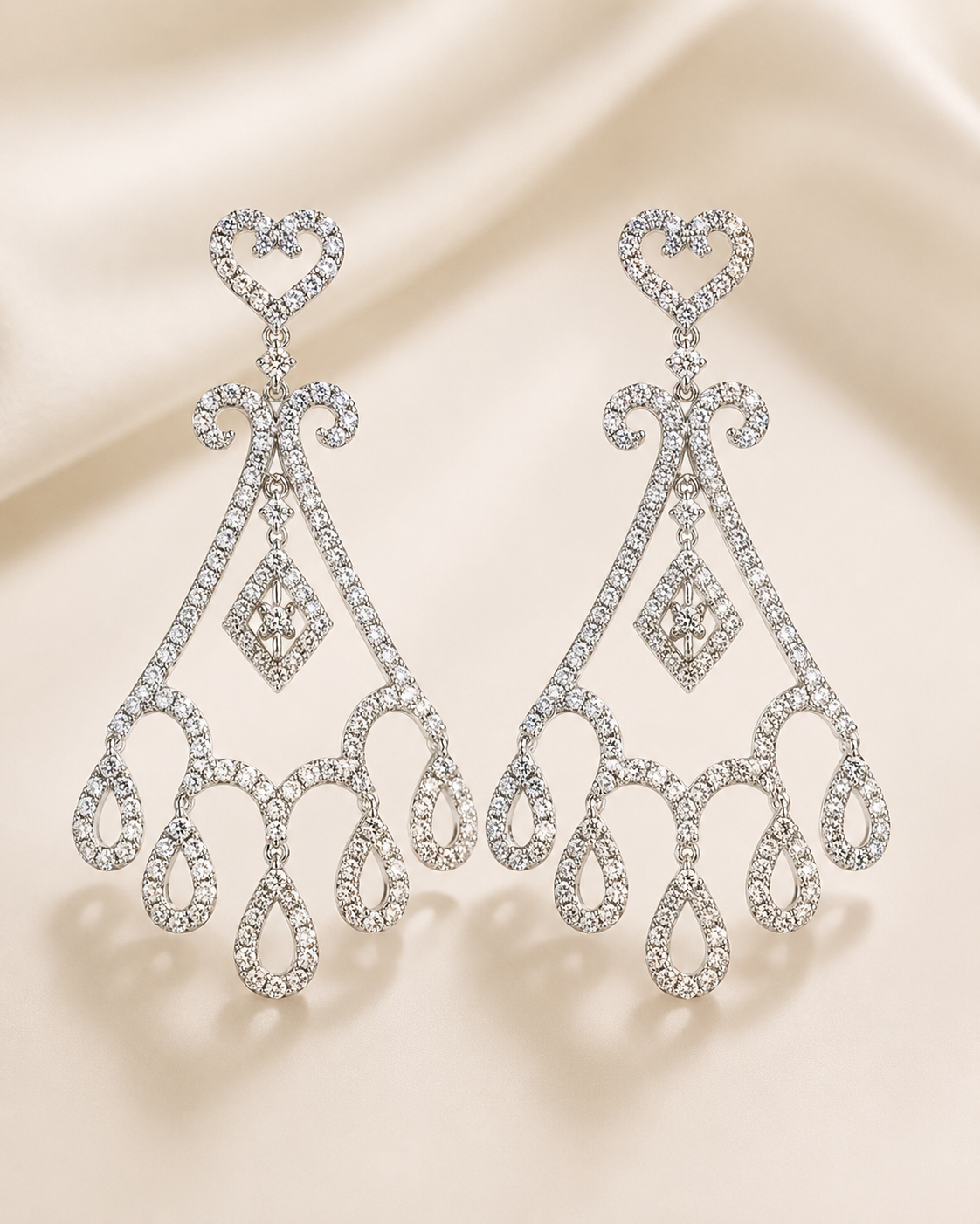 Heart Chandelier Diamond Earrings