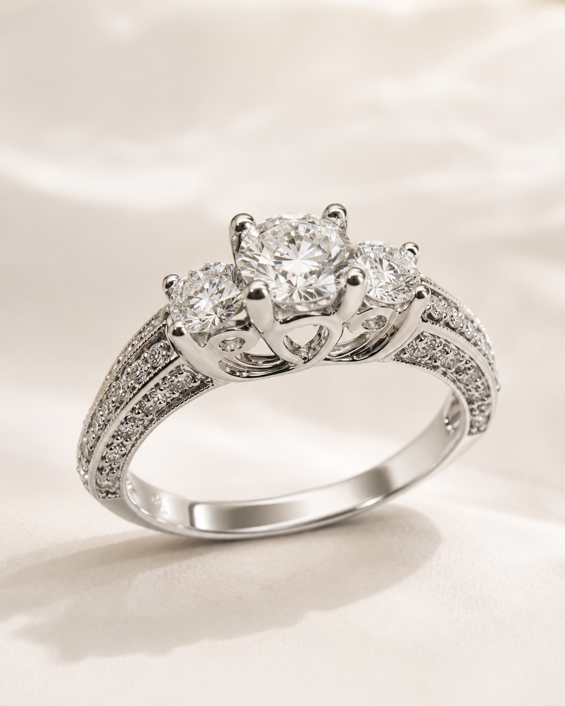 Three-Stone Diamond Ring in 18K white gold