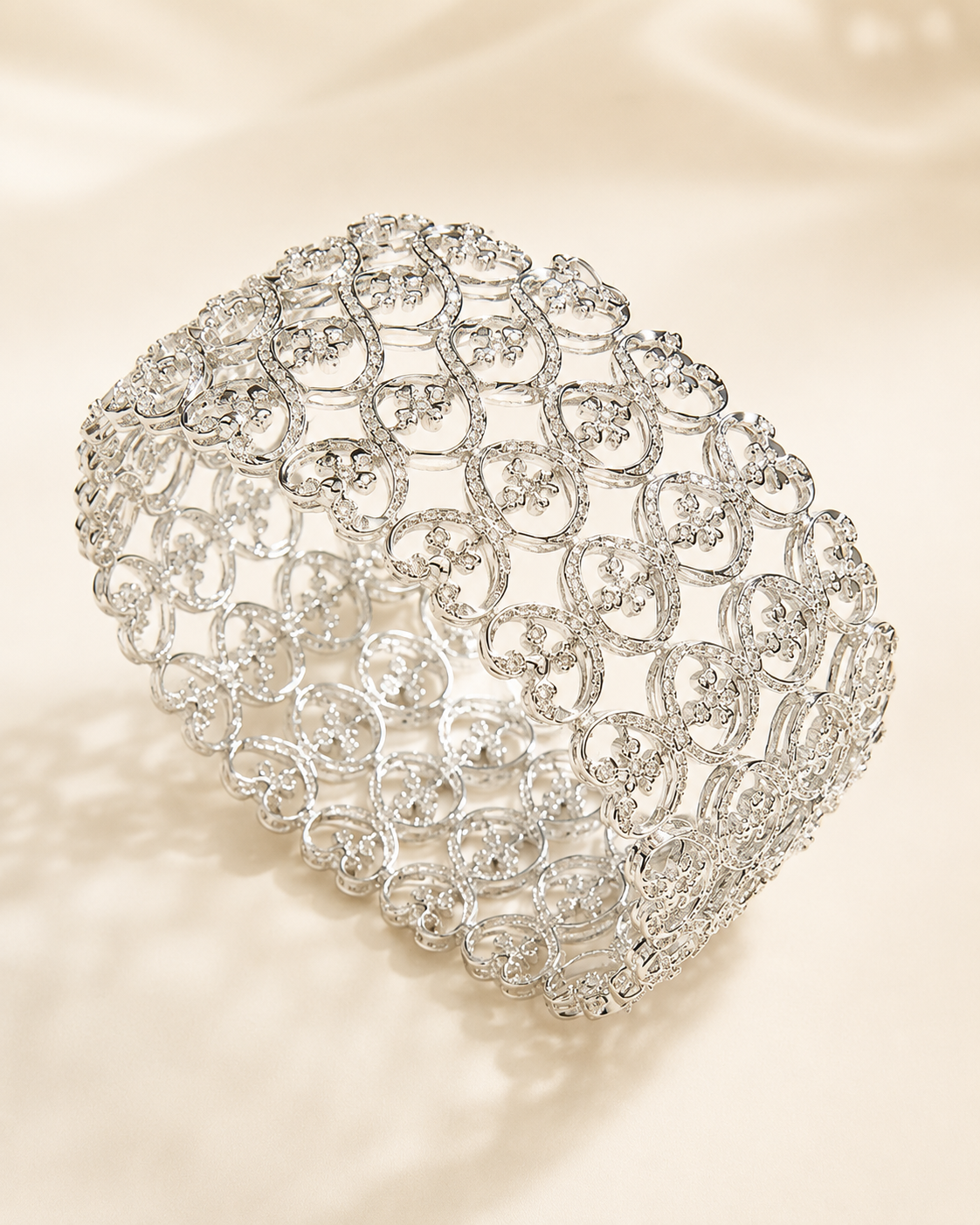 18K white gold and diamond openwork custom cuff bracelet