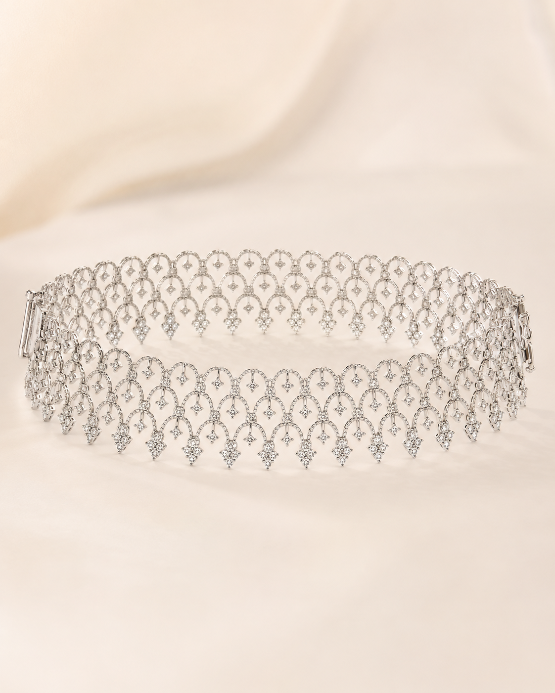 18K white gold and diamond custom lace bracelet