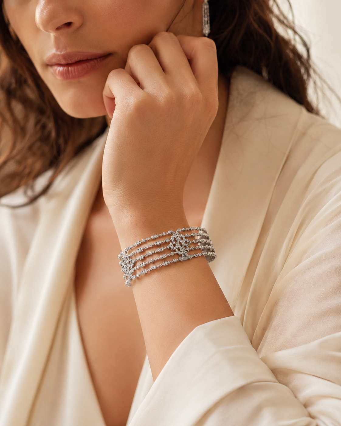 Custom diamond bracelet worn on wrist