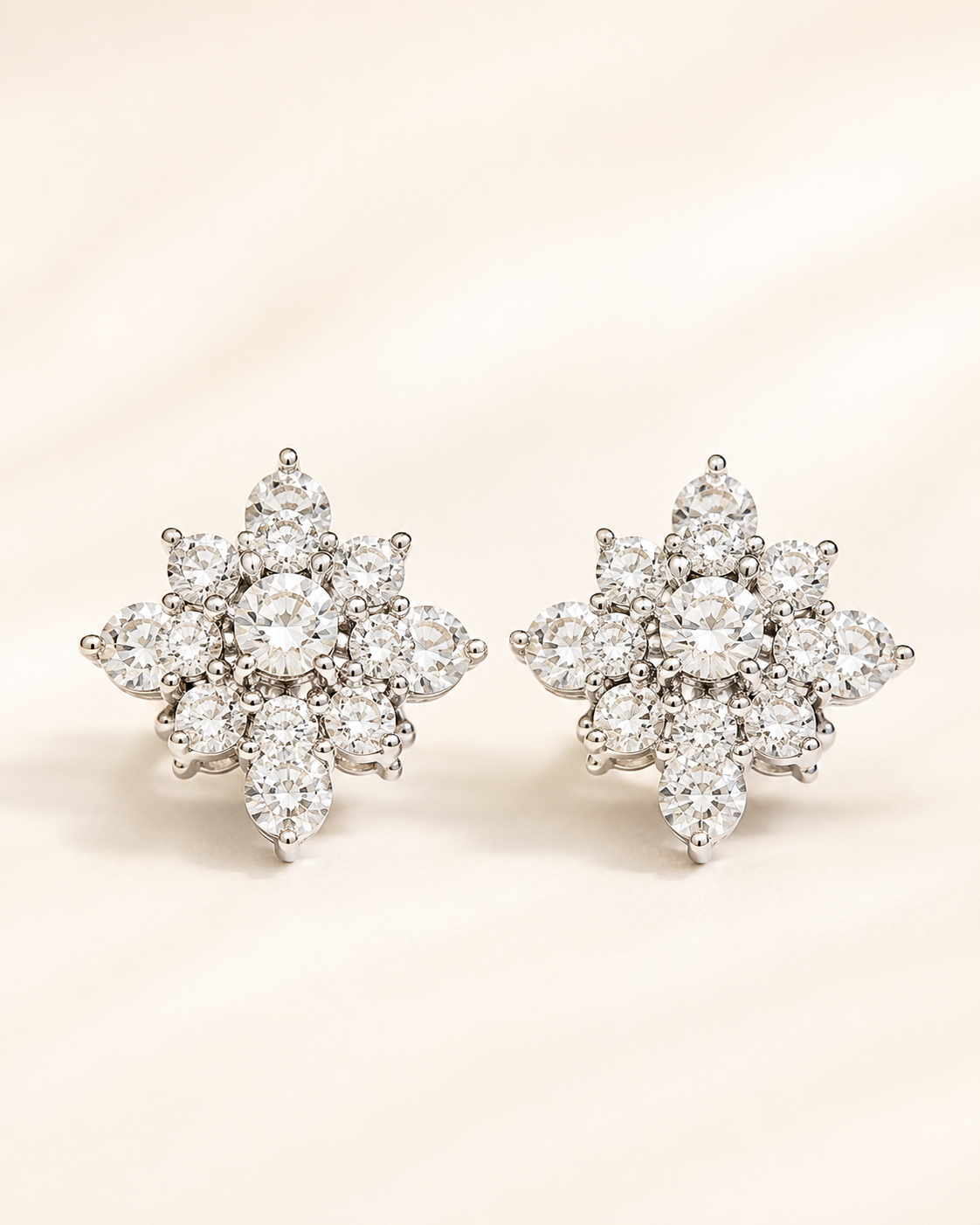 18K white gold and diamond custom floral cluster earrings