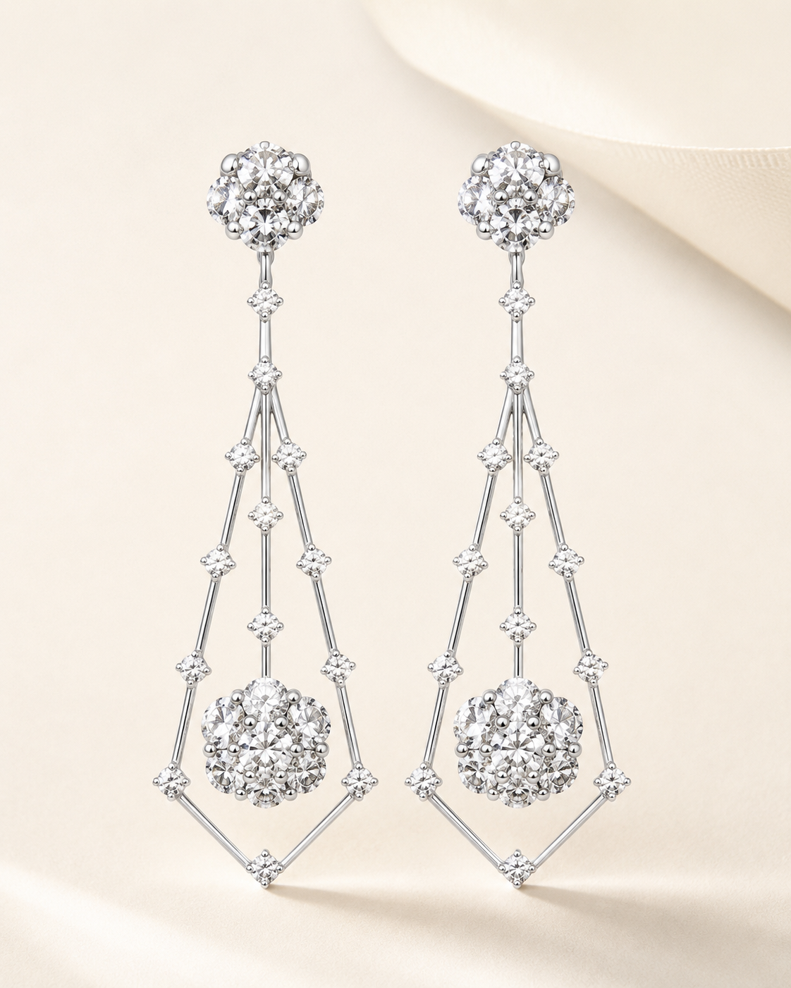 18K white gold and diamond geometric drop custom earrings