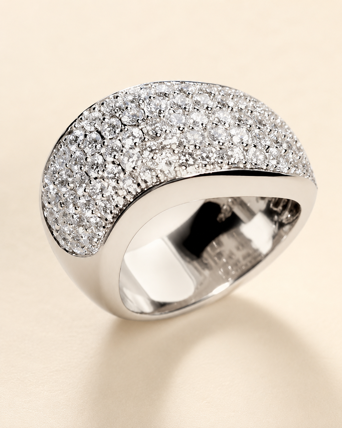 18K white gold and diamond pavé dome custom ring