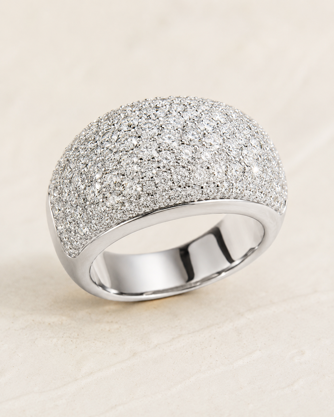 18K white gold and diamond custom pavé dome ring