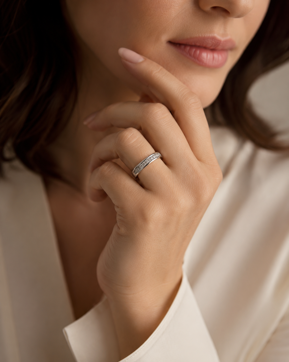 Diamond band ring worn on hand