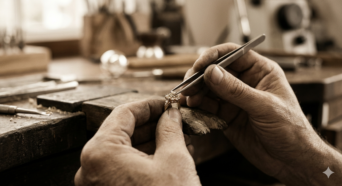Jeweler working by hand on a custom ring